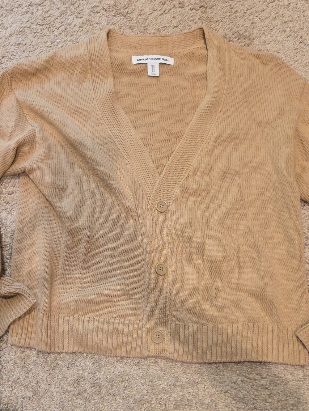 Amazon Essentials Women's Camel Button-Front V-Neck Cardigan